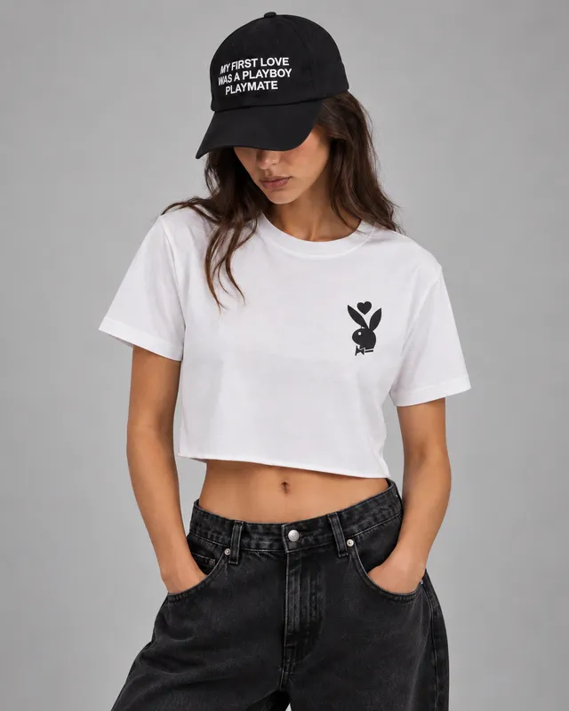 Playboy x Audien Heart Bunny t-shirt cropped bianca cotone