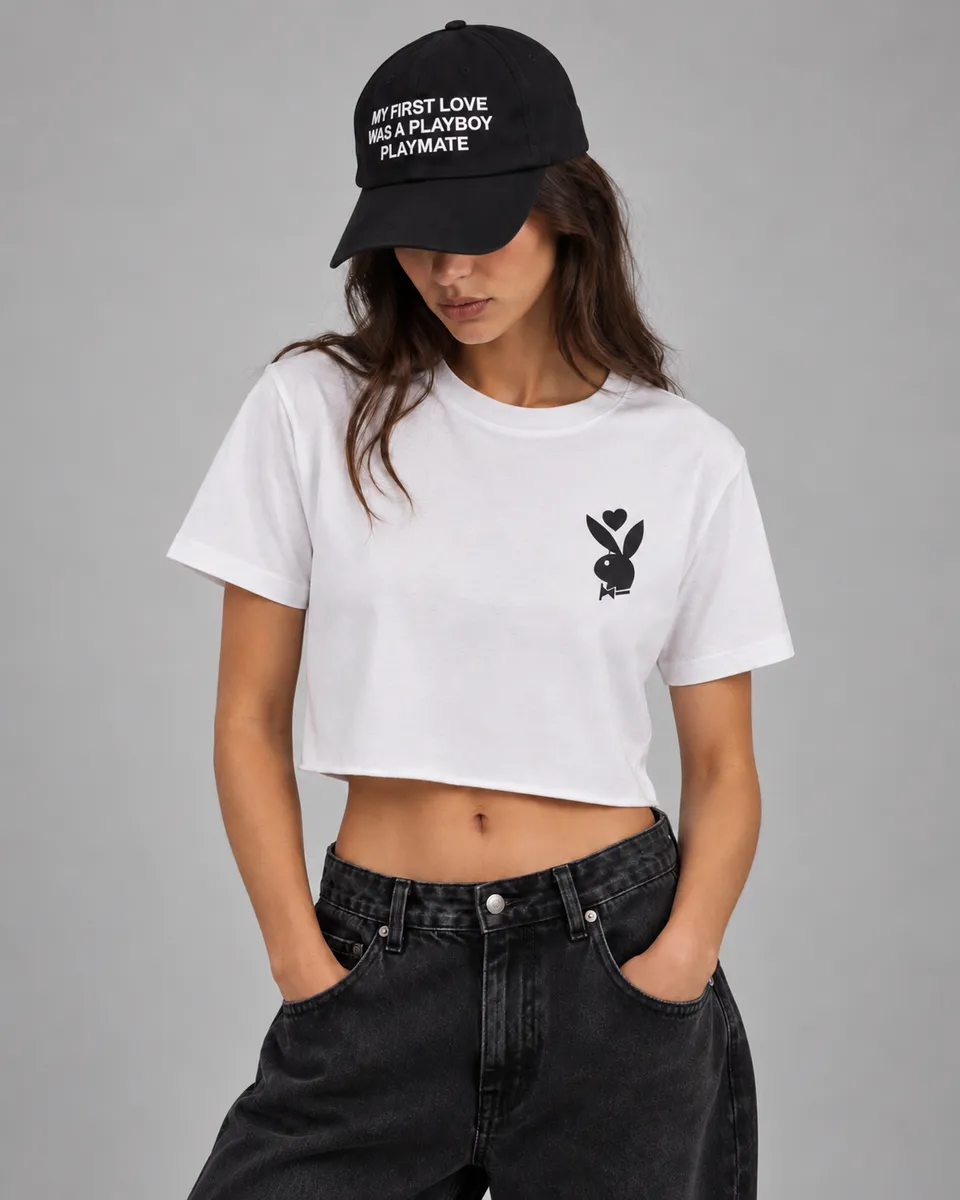Playboy x Audien Heart Bunny t-shirt cropped bianca cotone