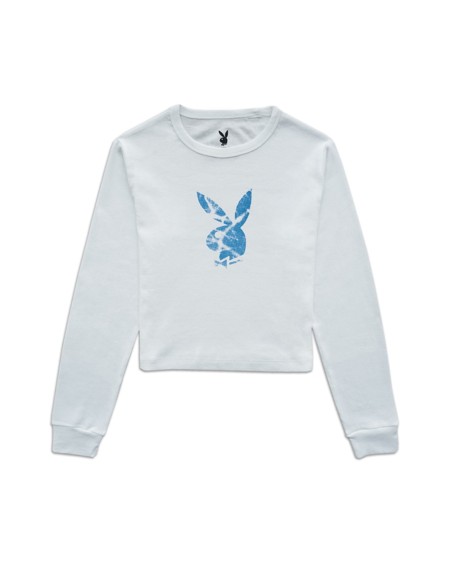 Playboy Blue Crush crop top bianco manica lunga cotone