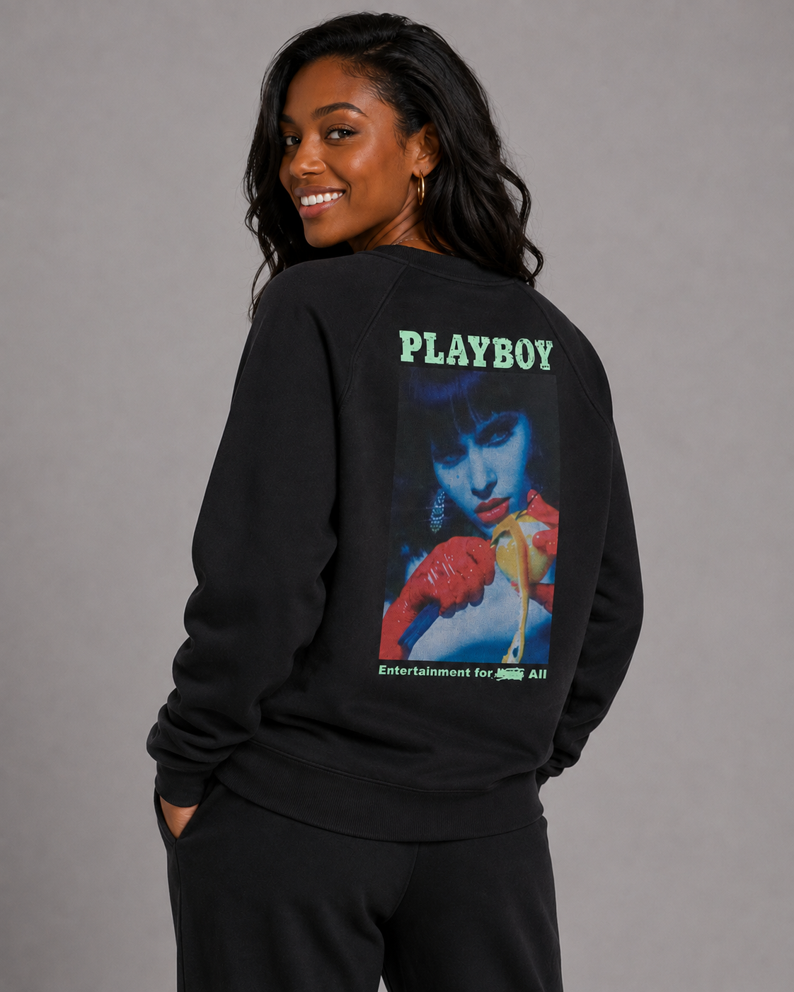 Playboy Gaze felpa unisex nera girocollo grafica archive