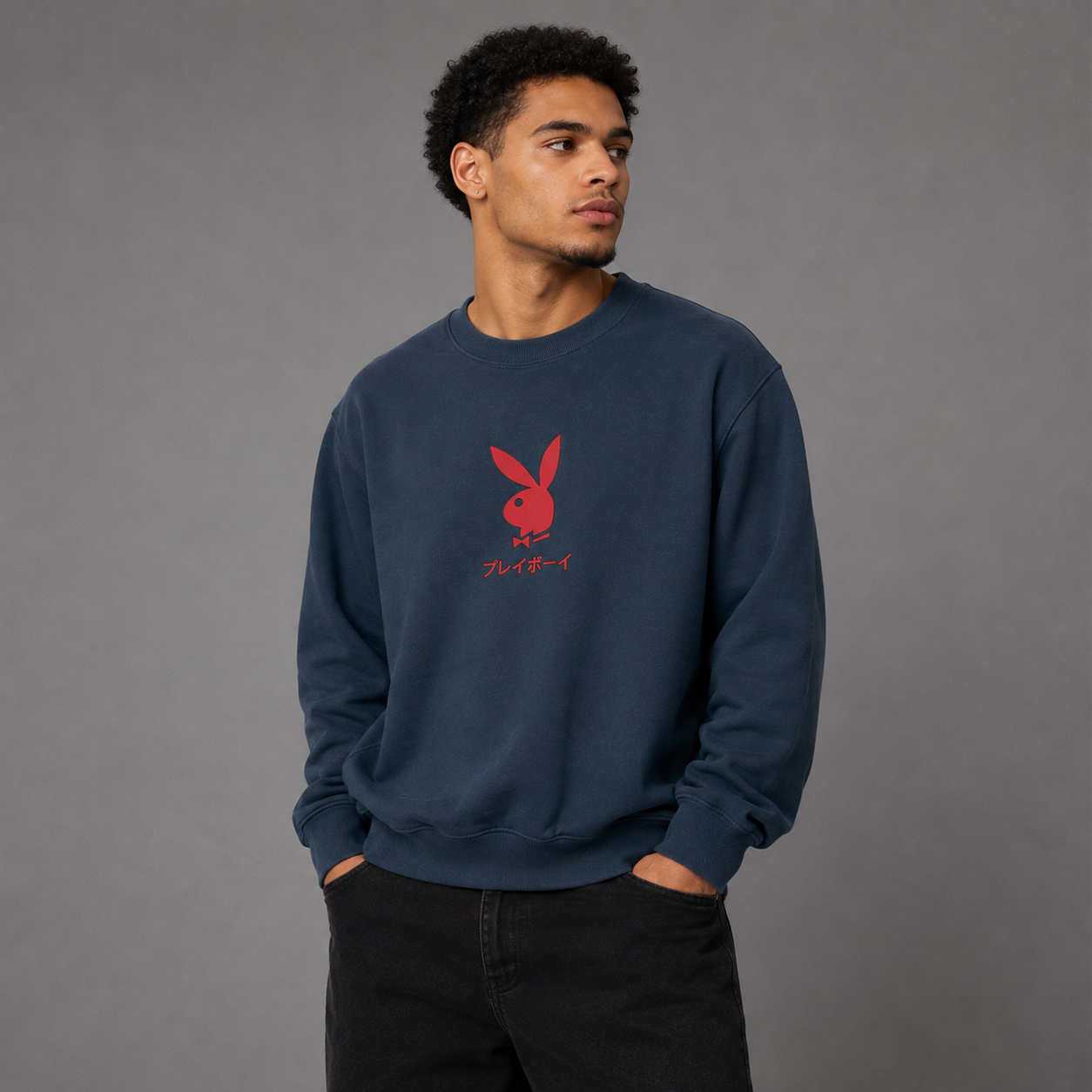 Playboy Ace of Diamonds felpa girocollo navy cotone