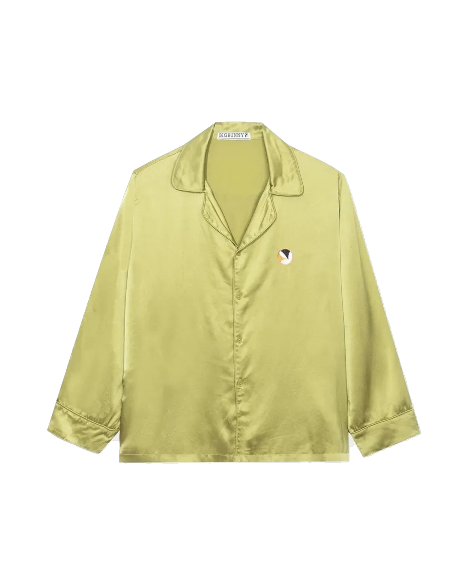 Playboy Silk camicia seta oliva bottoni vestibilità comoda