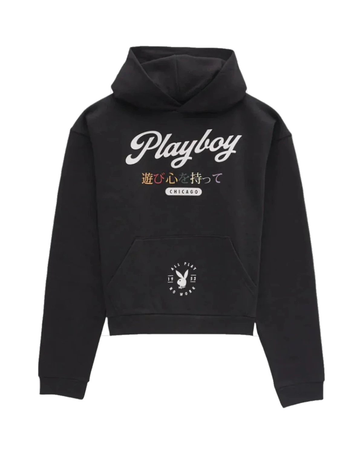 Playboy Chicago felpa cappuccio unisex nera cotone