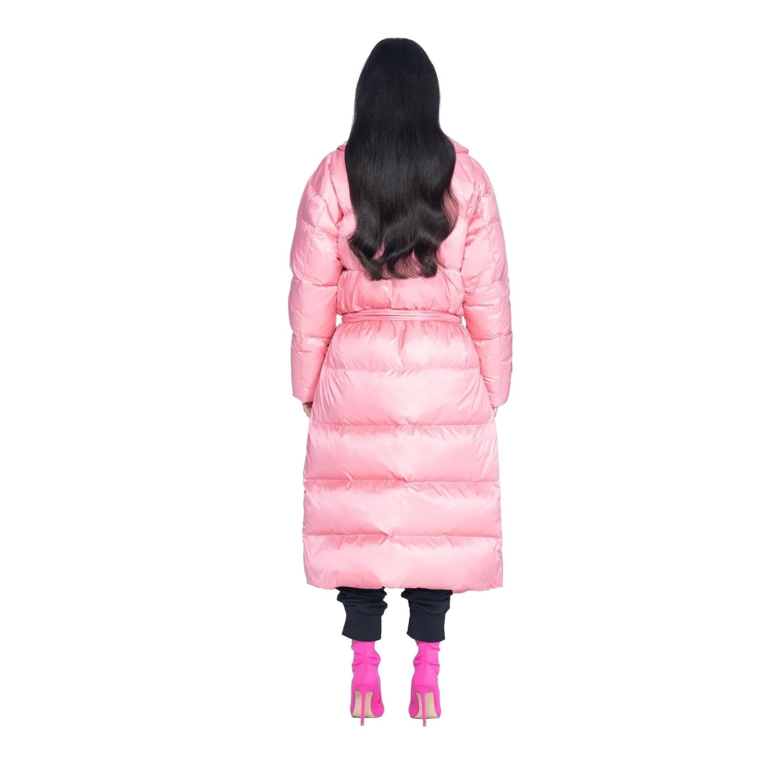 Playboy Belted Long Puffer giacca lunga nera calda