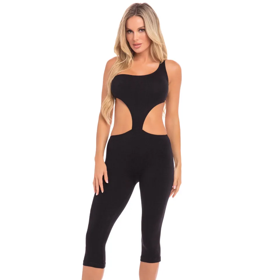 René Rofé One Shoulder catsuit nero S/M monospalla