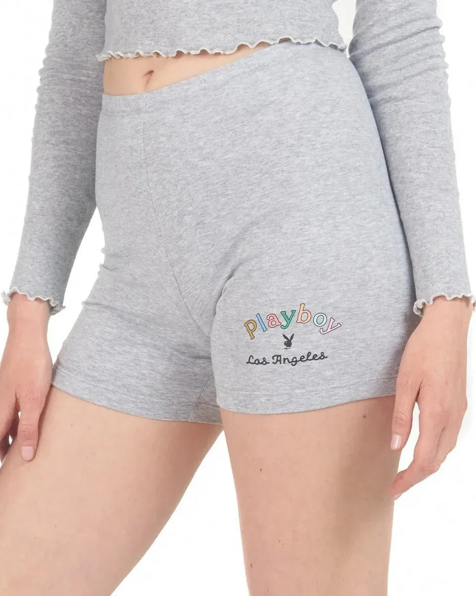 Playboy Rainbow Masthead bike shorts grigio vita alta