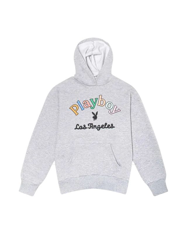 Playboy Rainbow Masthead felpa cappuccio grigia cotone
