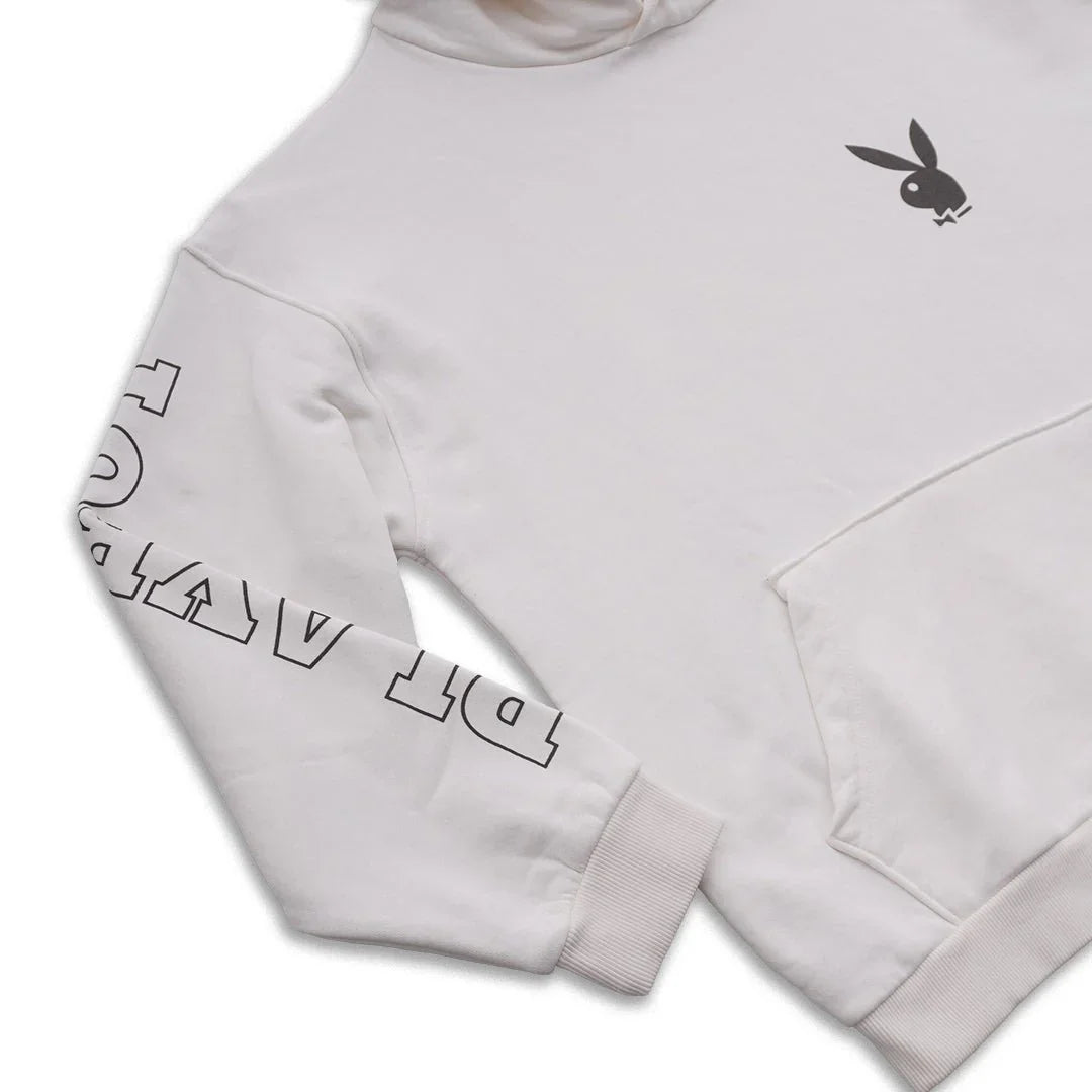 Playboy Wild West felpa cappuccio unisex bianca cotone