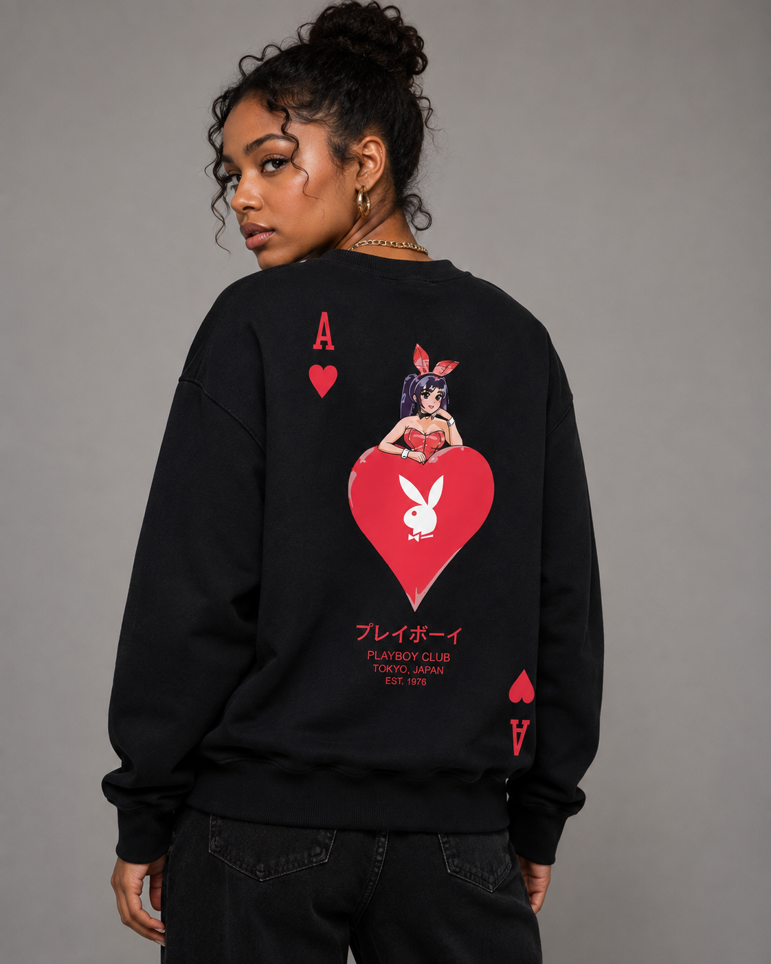 Playboy Ace of Hearts felpa girocollo nera unisex