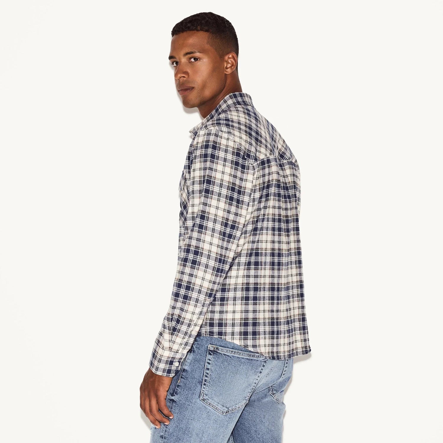 Playboy Flannel camicia uomo bianca quadri flanella L