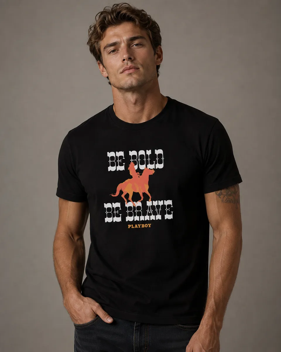 Playboy Be Bold t-shirt cotone nera western unisex