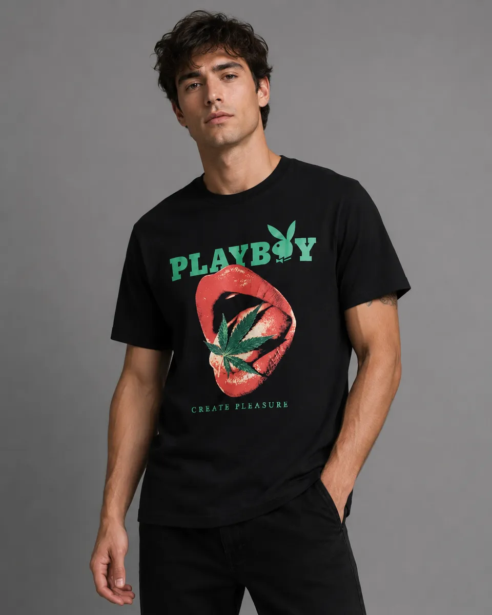 Playboy Create Pleasure T-Shirt Nera in Cotone