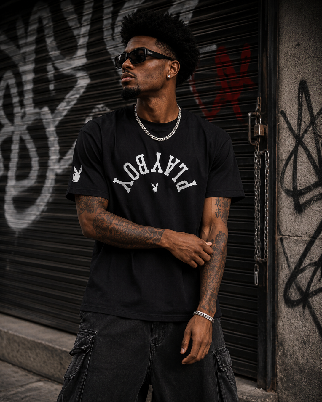 Playboy Upside Down Tee T-shirt Grigia logo rovesciato