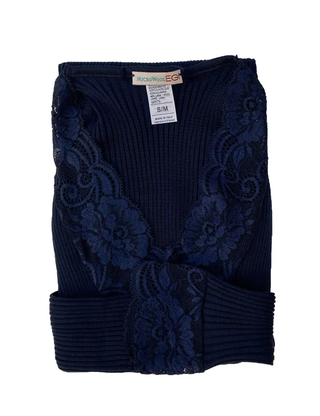 Egi Maglia Donna Micro Lana Blu S/M Manica Lunga V