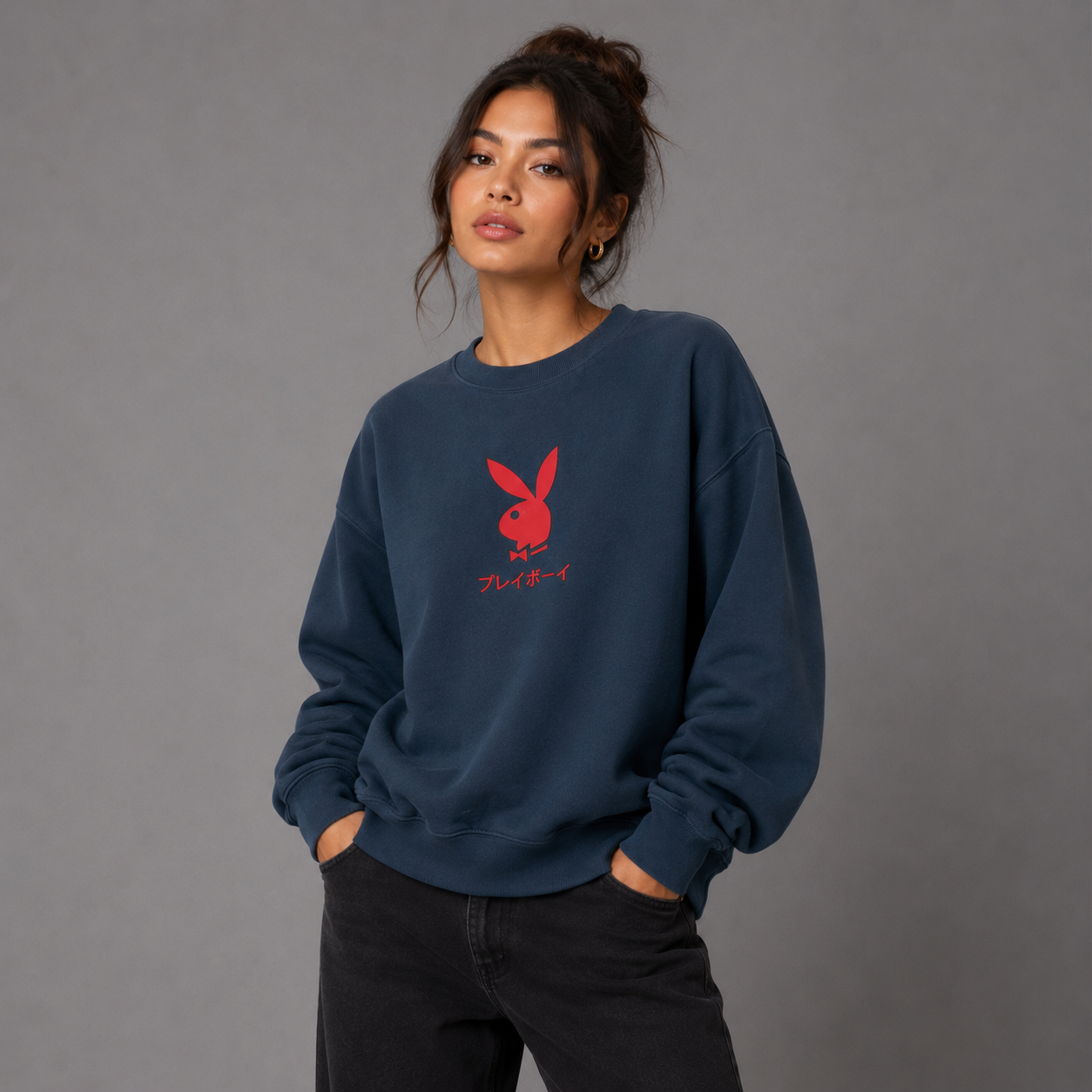 Playboy Ace of Diamonds felpa girocollo navy cotone