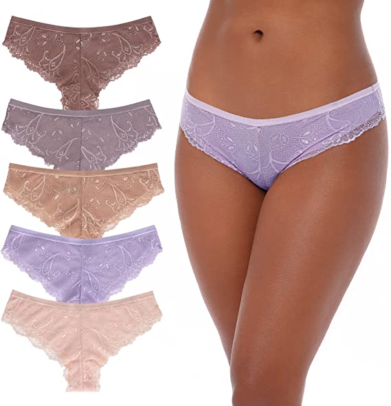 René Rofé Cheeky Slip Intimi 5 Pezzi in Pizzo Lavanda Nero