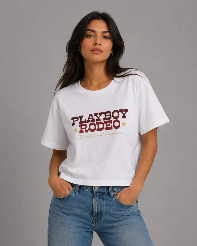 Playboy Rodeo Tee maglia donna bianca cotone western