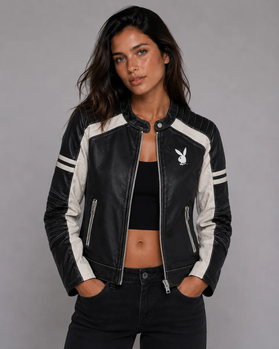 Playboy Jolya Giacca in Pelle Nera Vera Pelle Agnello