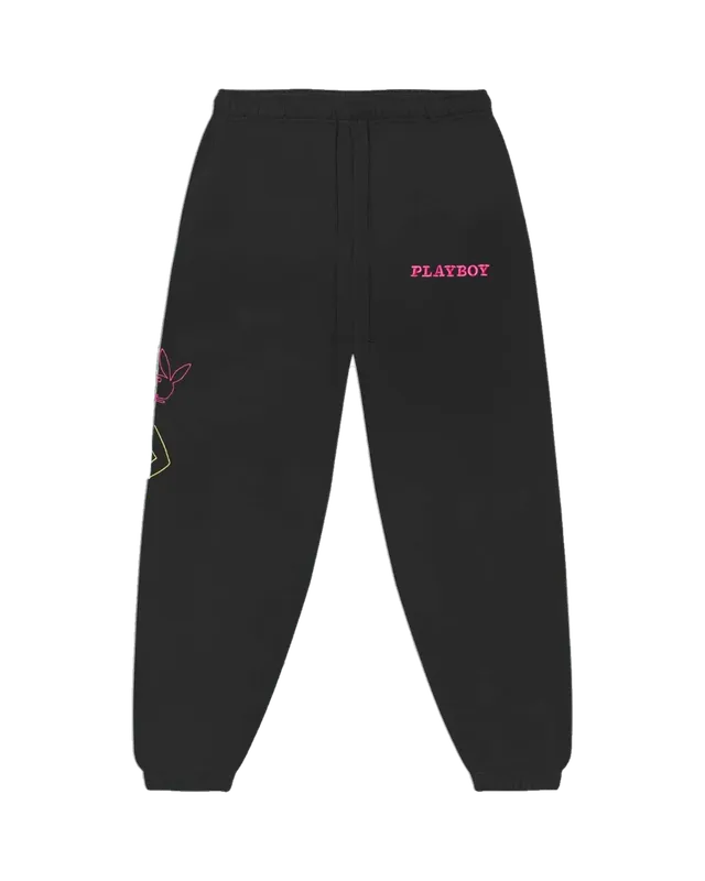 Playboy Bunny Outline pantaloni tuta uomo fleece neri