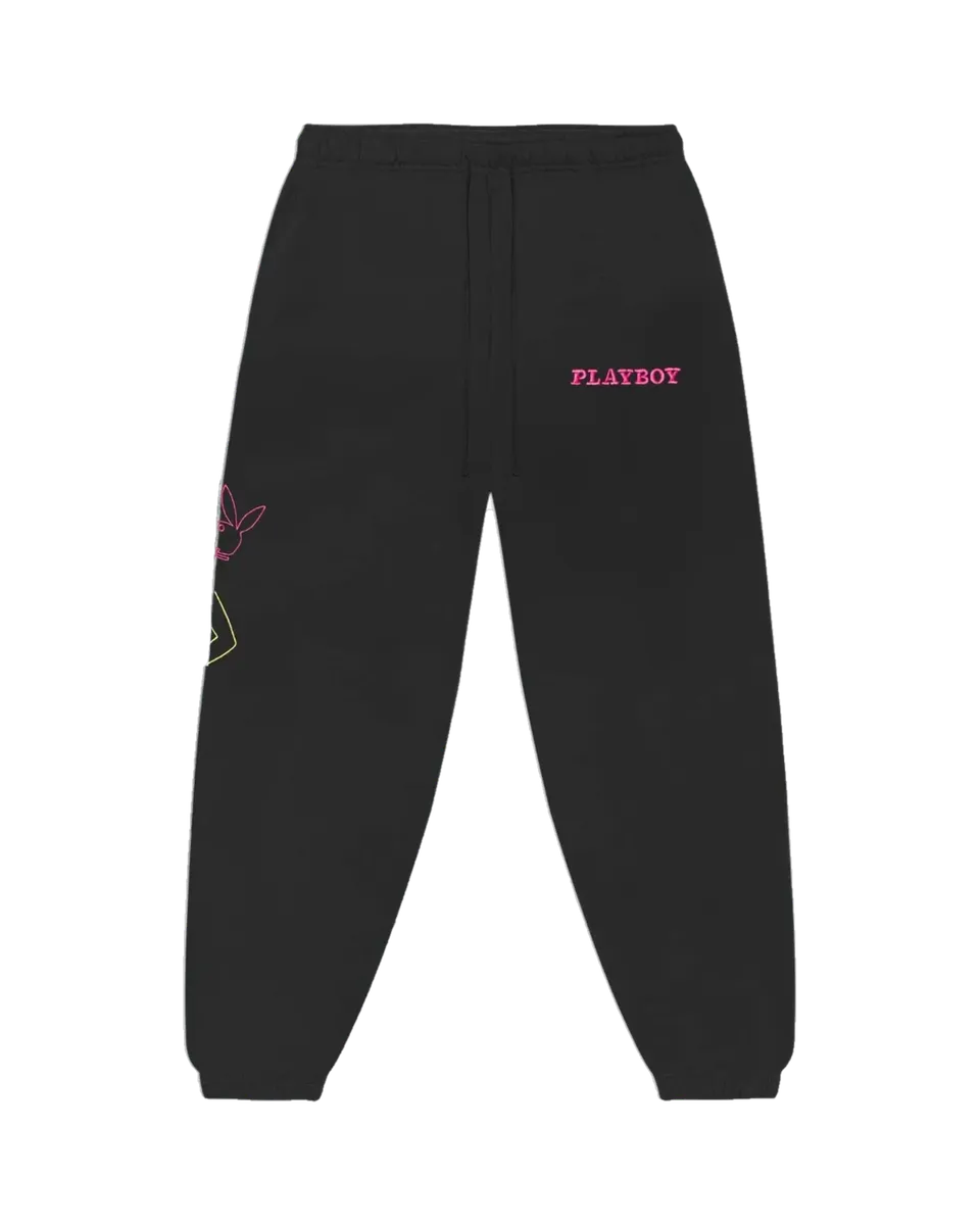 Playboy Bunny Outline pantaloni tuta uomo fleece neri