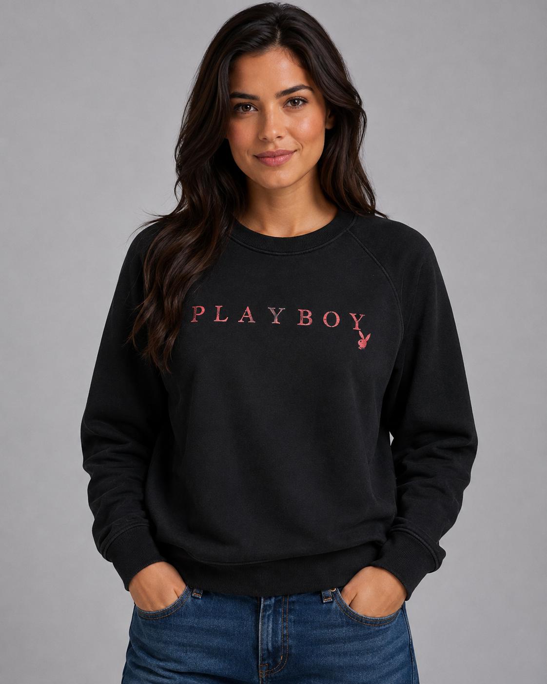 Playboy Deck felpa girocollo nera boxy cotone