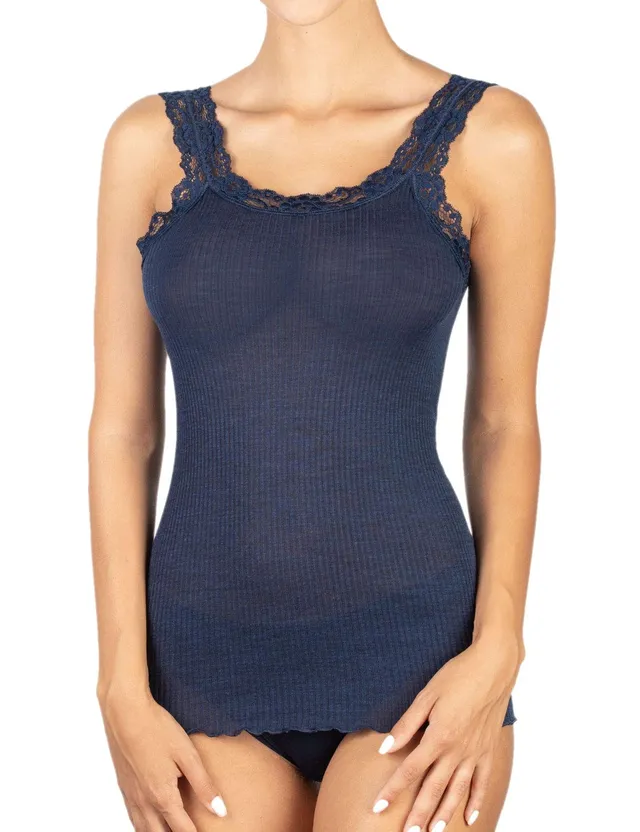 Egi canotta lana e seta spallina blu S/M pizzo