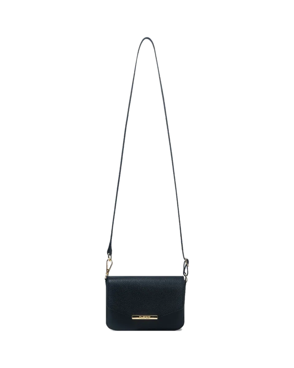Playboy Leather Crossbody borsa a tracolla nera pelle