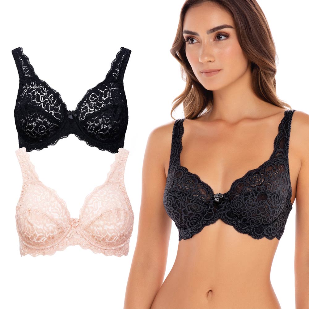 René Rofé Stretch Lace Reggiseno Non Imbottito 2 Pezzi 36B Nero