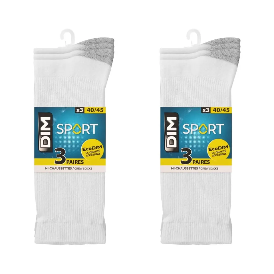 DIM Ecodim Sport Calzini Uomo 40-45 x6 Bianchi Antiurto