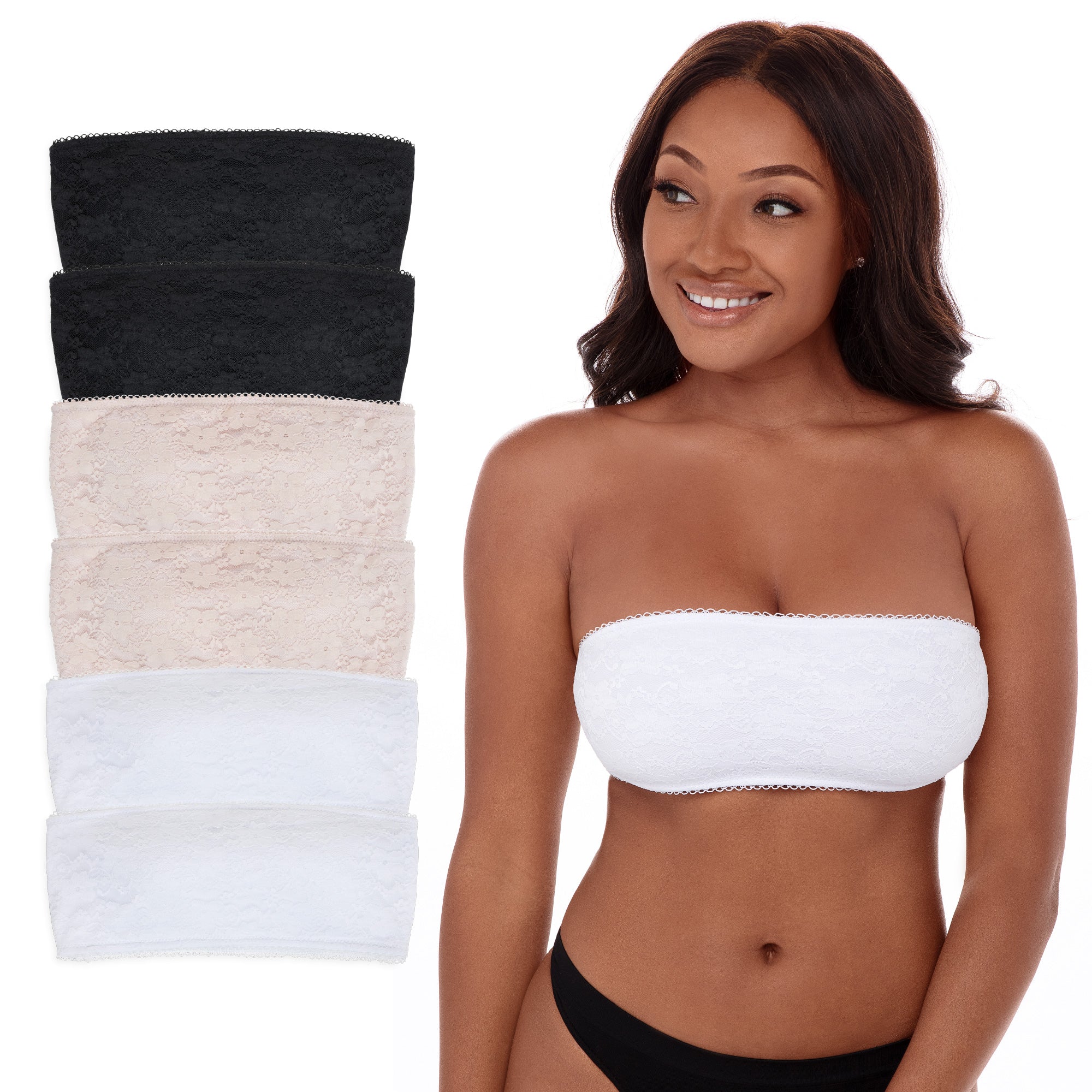 René Rofé Lace Bandeau Bralette Fascia Pizzo 6 Pezzi S/M