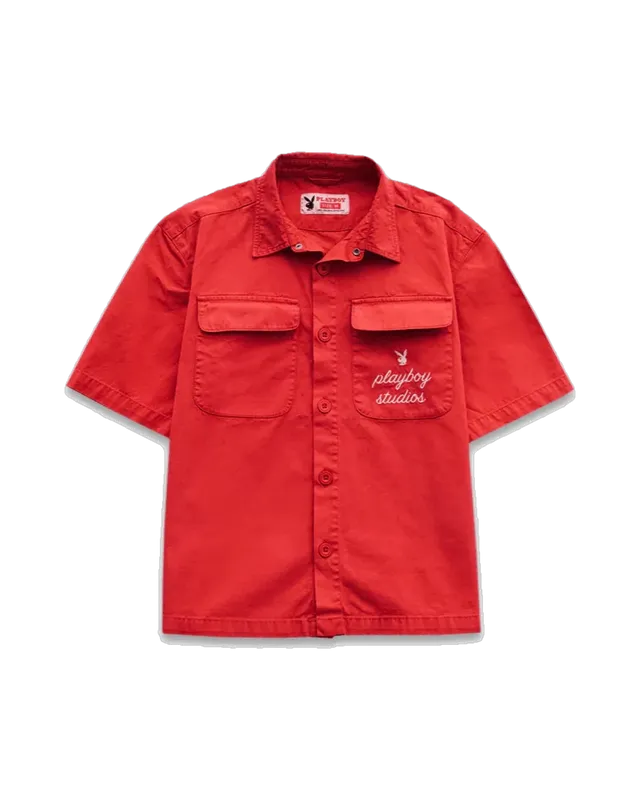 Playboy Studio Camicia Uomo Bottoni Rossa Maniche Corte