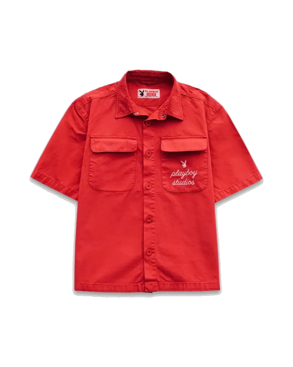 Playboy Studio Camicia Uomo Bottoni Rossa Maniche Corte