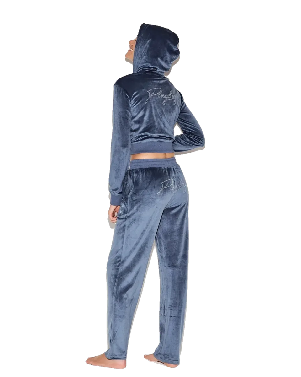 Playboy Velour pantaloni donna ciniglia con strass