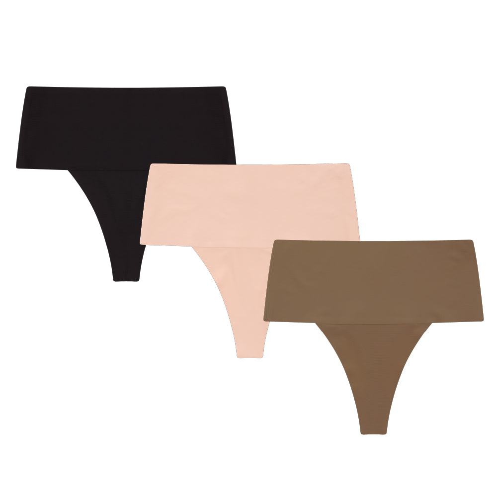 René Rofé 3 Pack High Waist Shaping Thongs perizoma nero vita alta