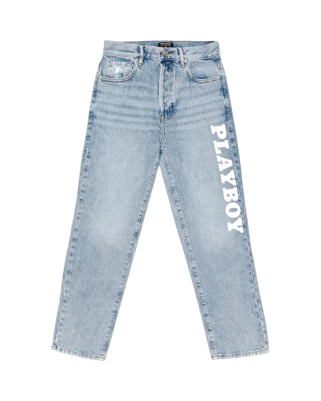 Playboy Masthead Denim jeans dritti vita alta azzurri
