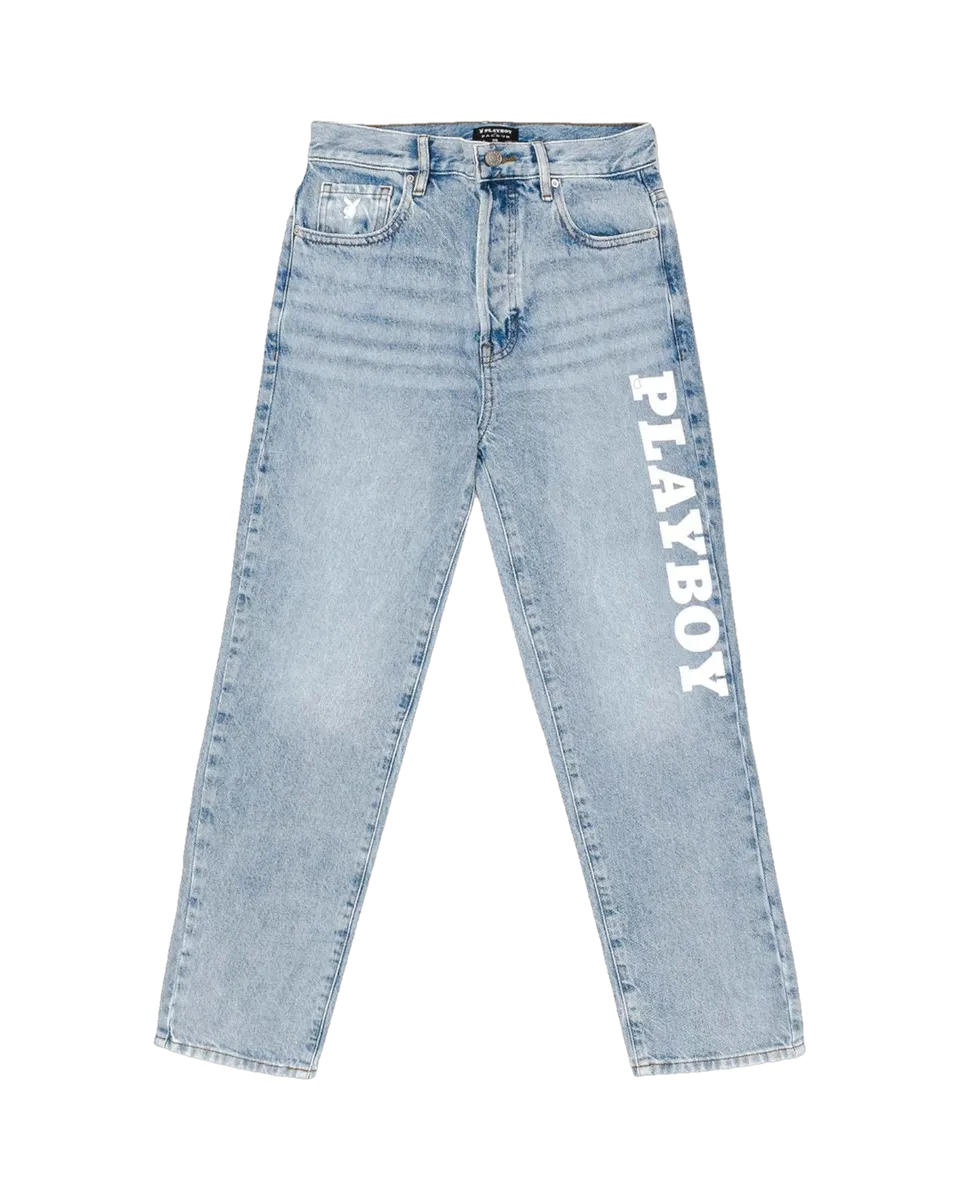 Playboy Masthead Denim jeans dritti vita alta azzurri