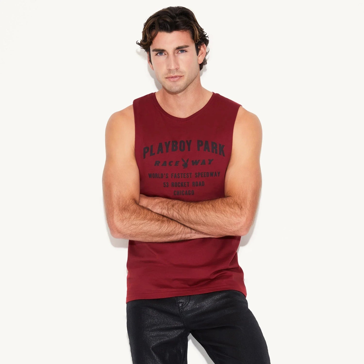 Playboy Raceway canottiera muscle bordeaux cotone
