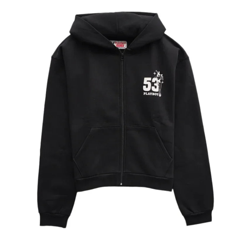 Playboy 53 Felpa con Zip Donna Uomo con Cappuccio Cotone