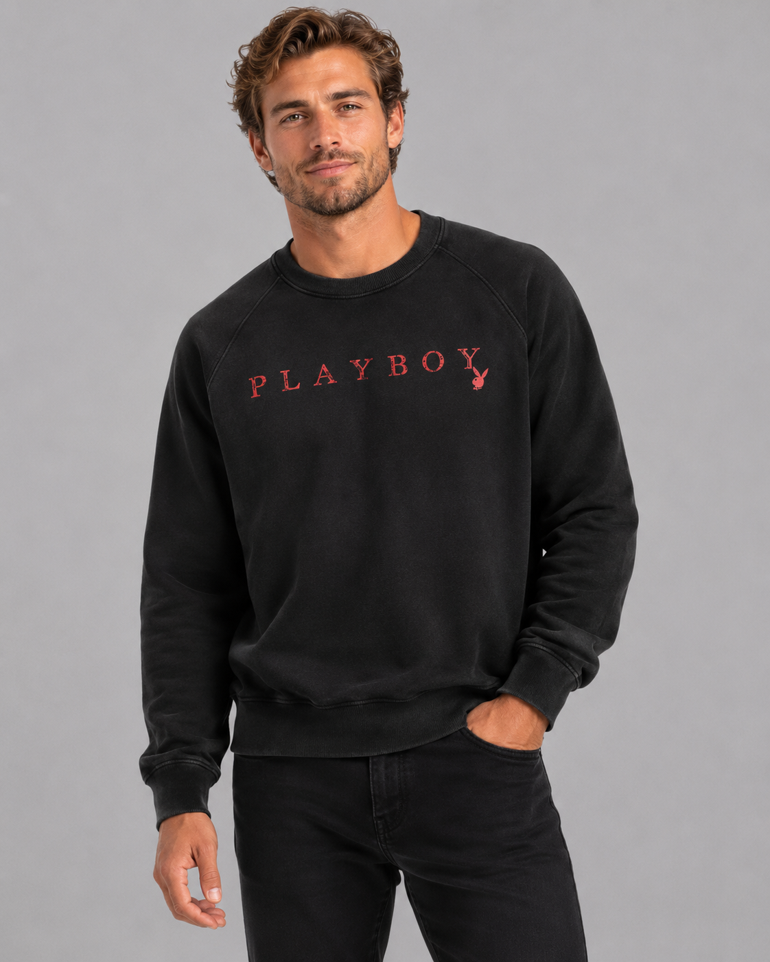 Playboy Deck felpa girocollo nera boxy cotone
