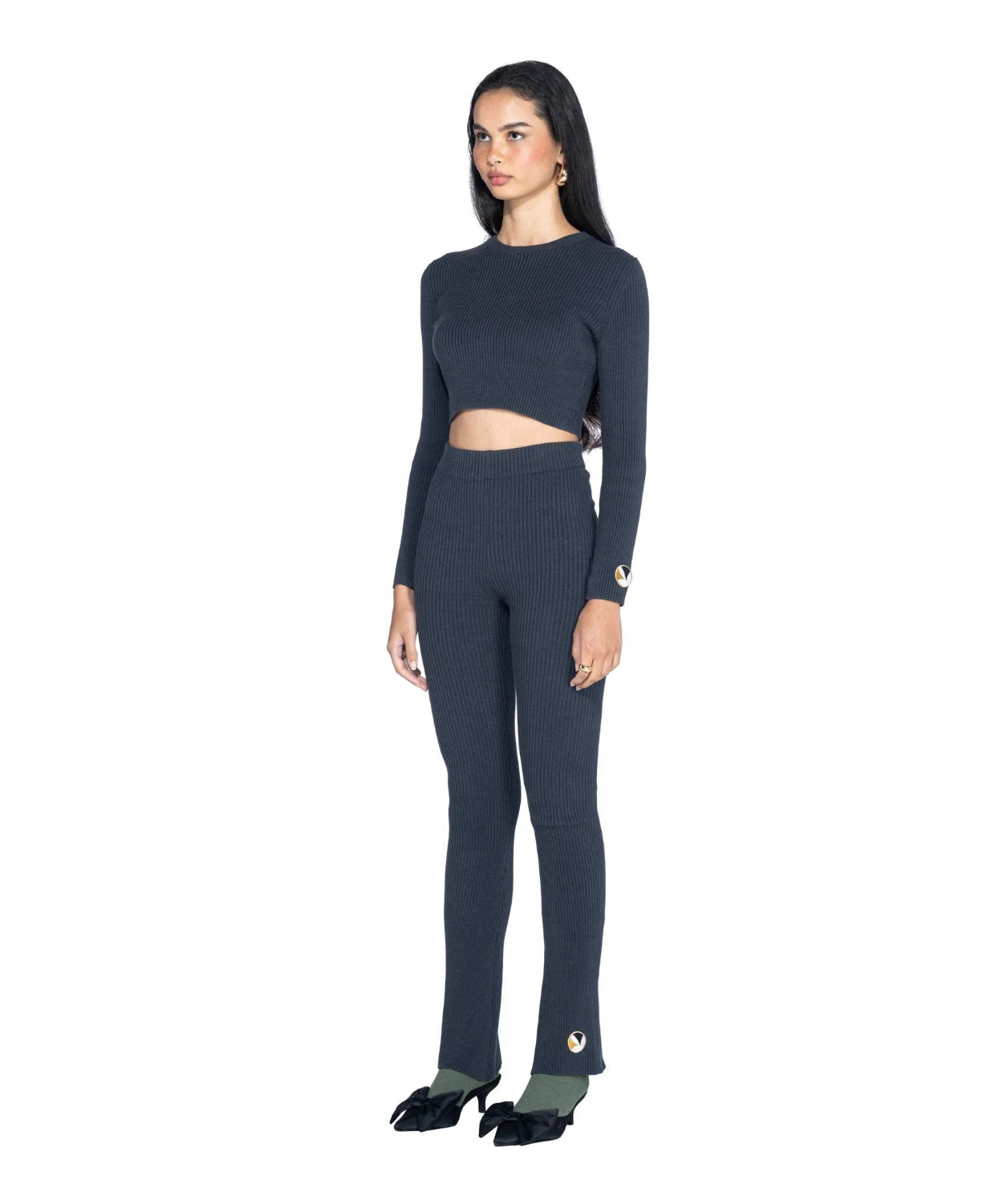 Playboy Cropped Ribbed top coste manica lunga elasticizzato