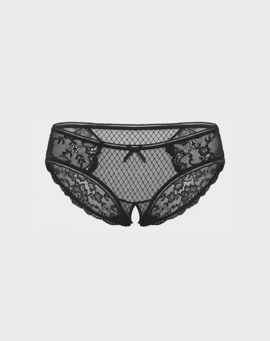 René Rofé Surrender Crotchless slip nero S/M pizzo