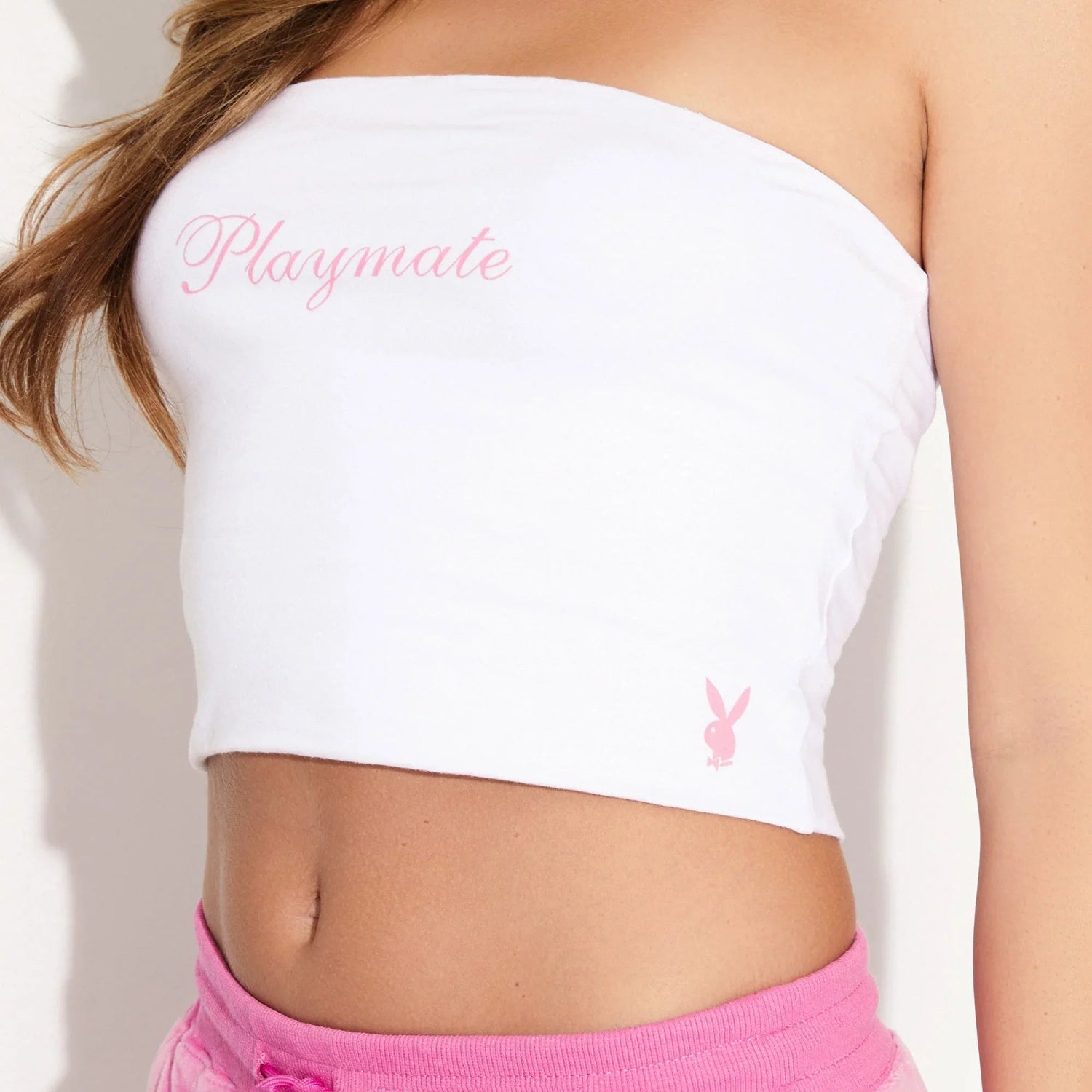 Playboy Playmate Bandeau top a fascia bianco cotone