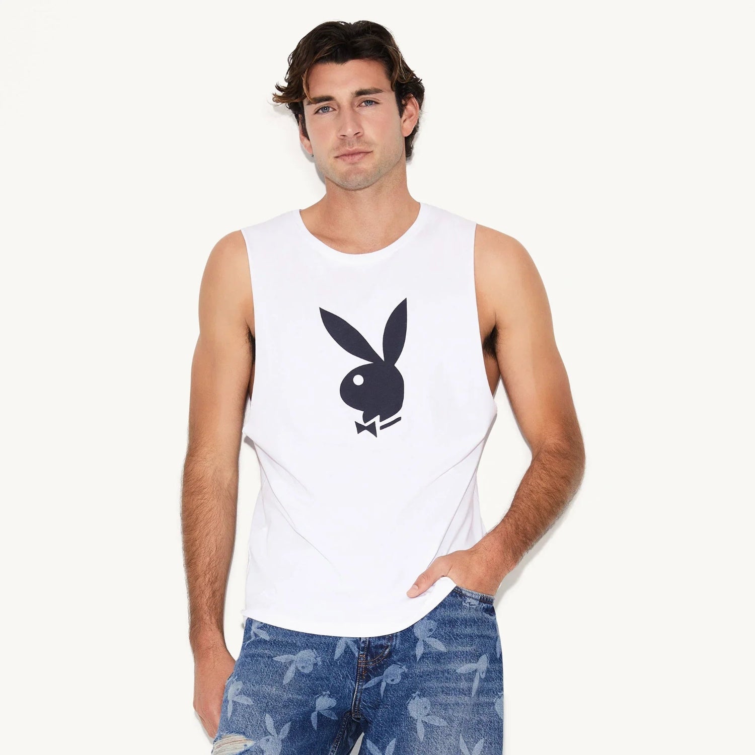 Playboy Rabbit Head canotta cotone bianca leggera
