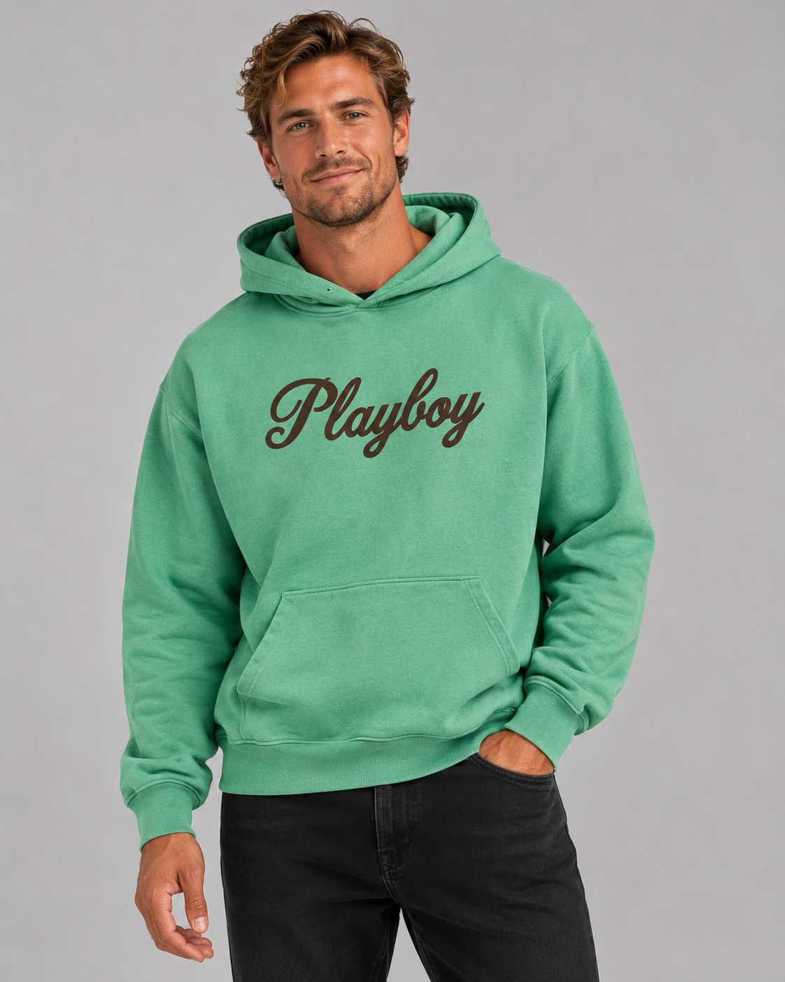Playboy Retro 53 Hoodie felpa verde pile vintage