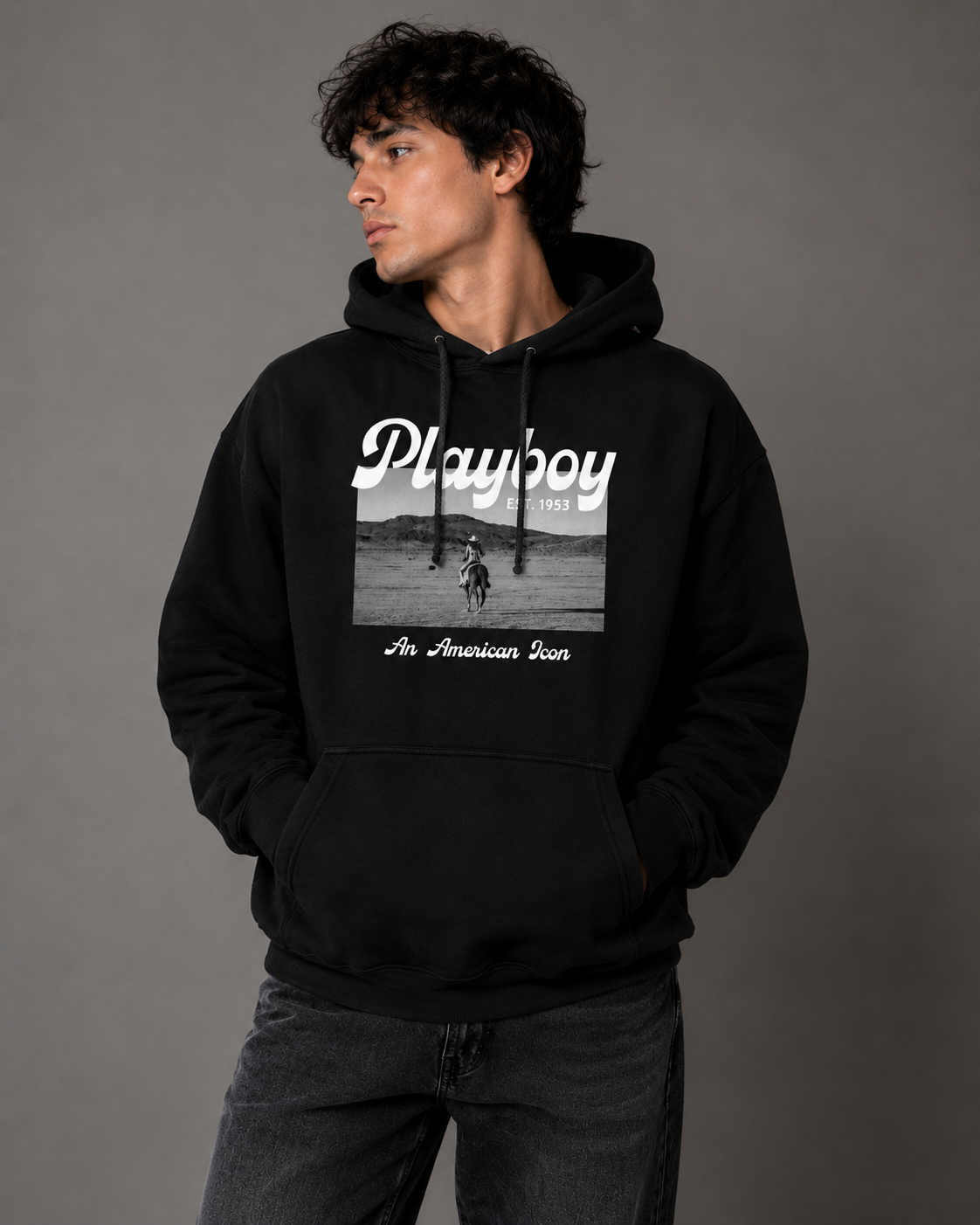 Playboy Desperado felpa cappuccio icon bianca-nera uomo