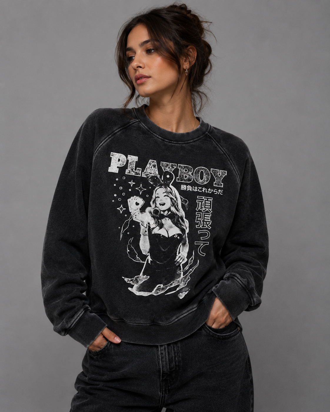 Playboy Bunny Luck felpa girocollo bianca cotone