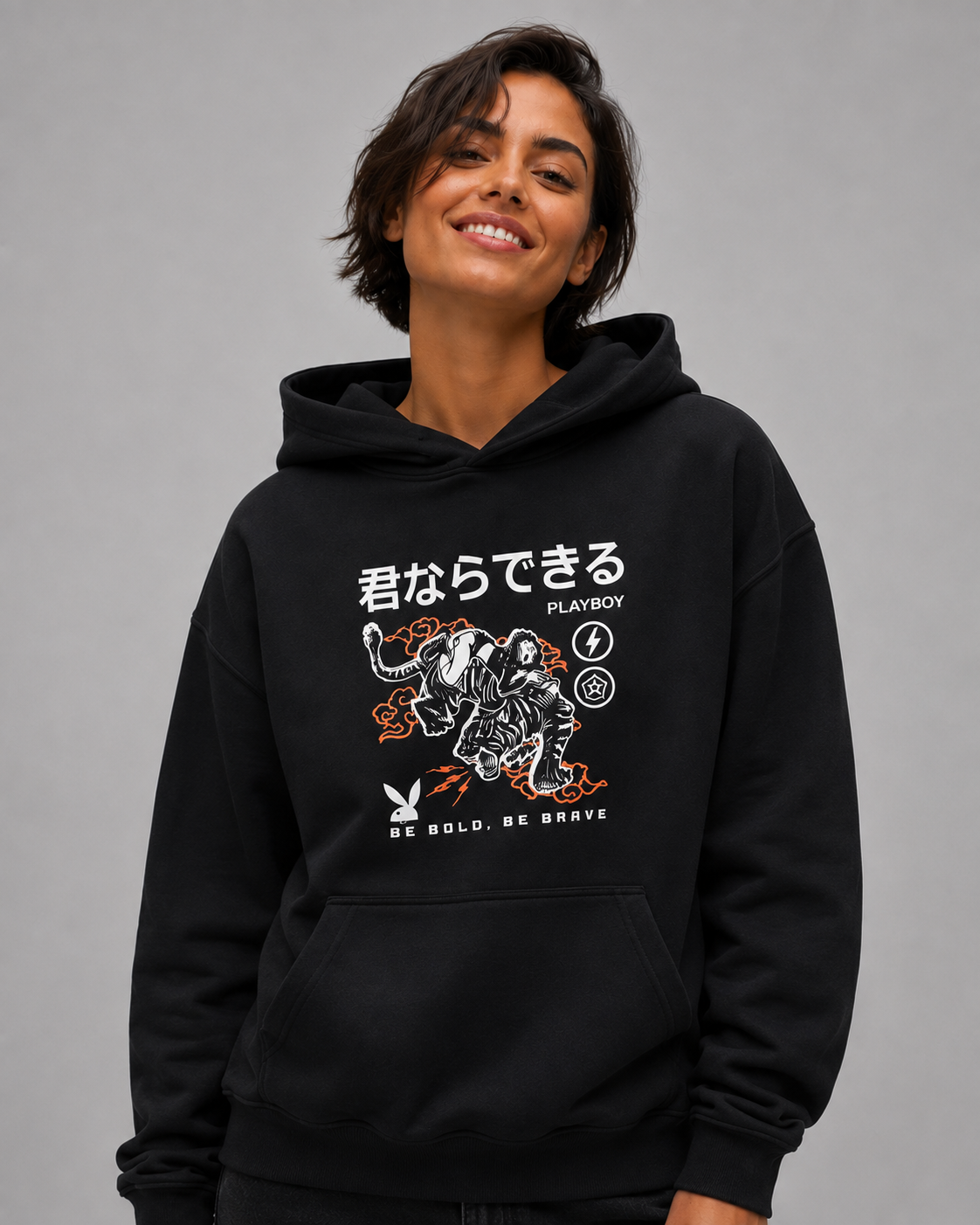 Playboy Be Bold Hoodie Felpa Cappuccio Cotone Nera