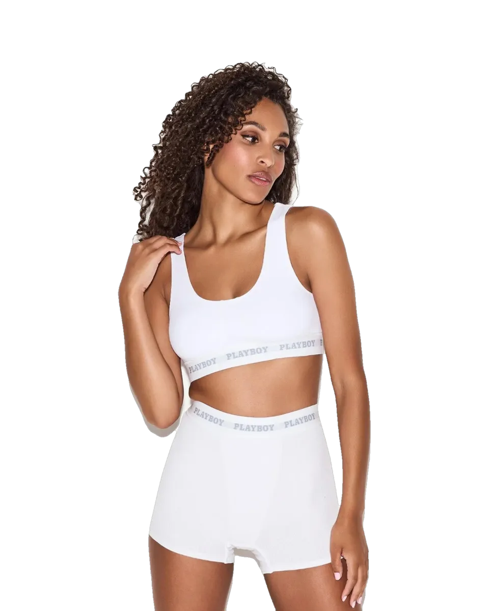 Playboy Boxer Brief mutande donna vita alta costine nere