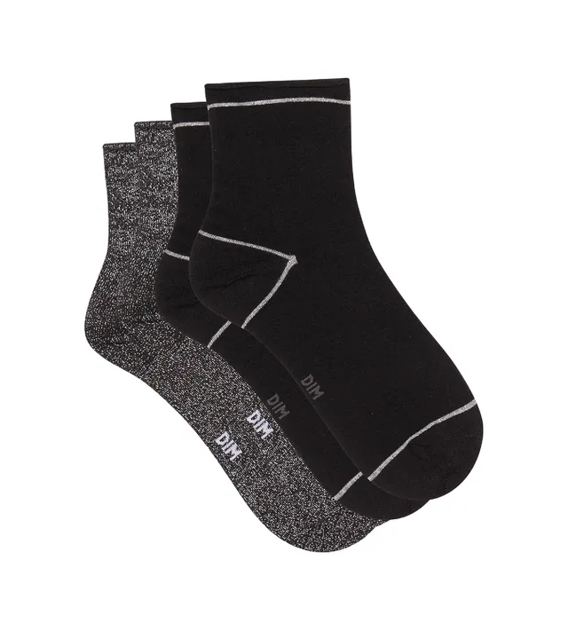 DIM Calze Lurex Donna x2 nere filo lamé argento