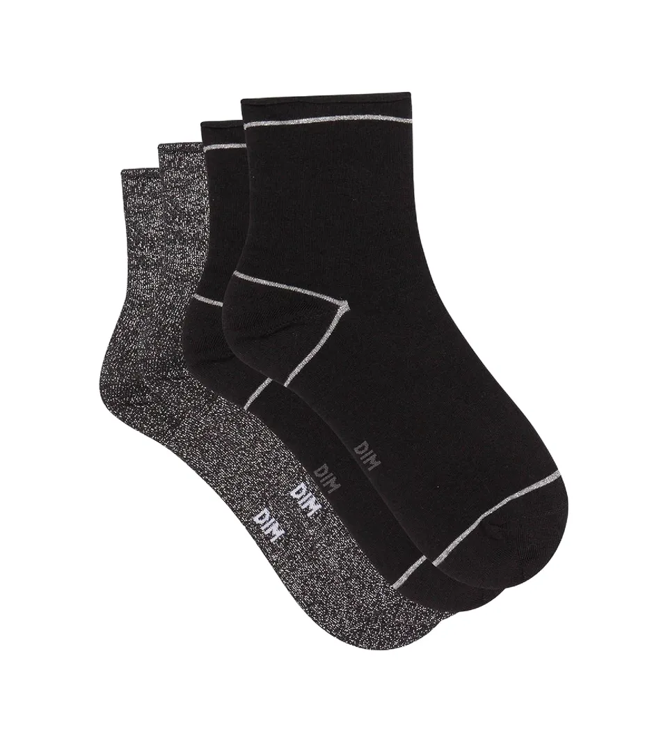 DIM Calze Lurex Donna x2 nere filo lamé argento